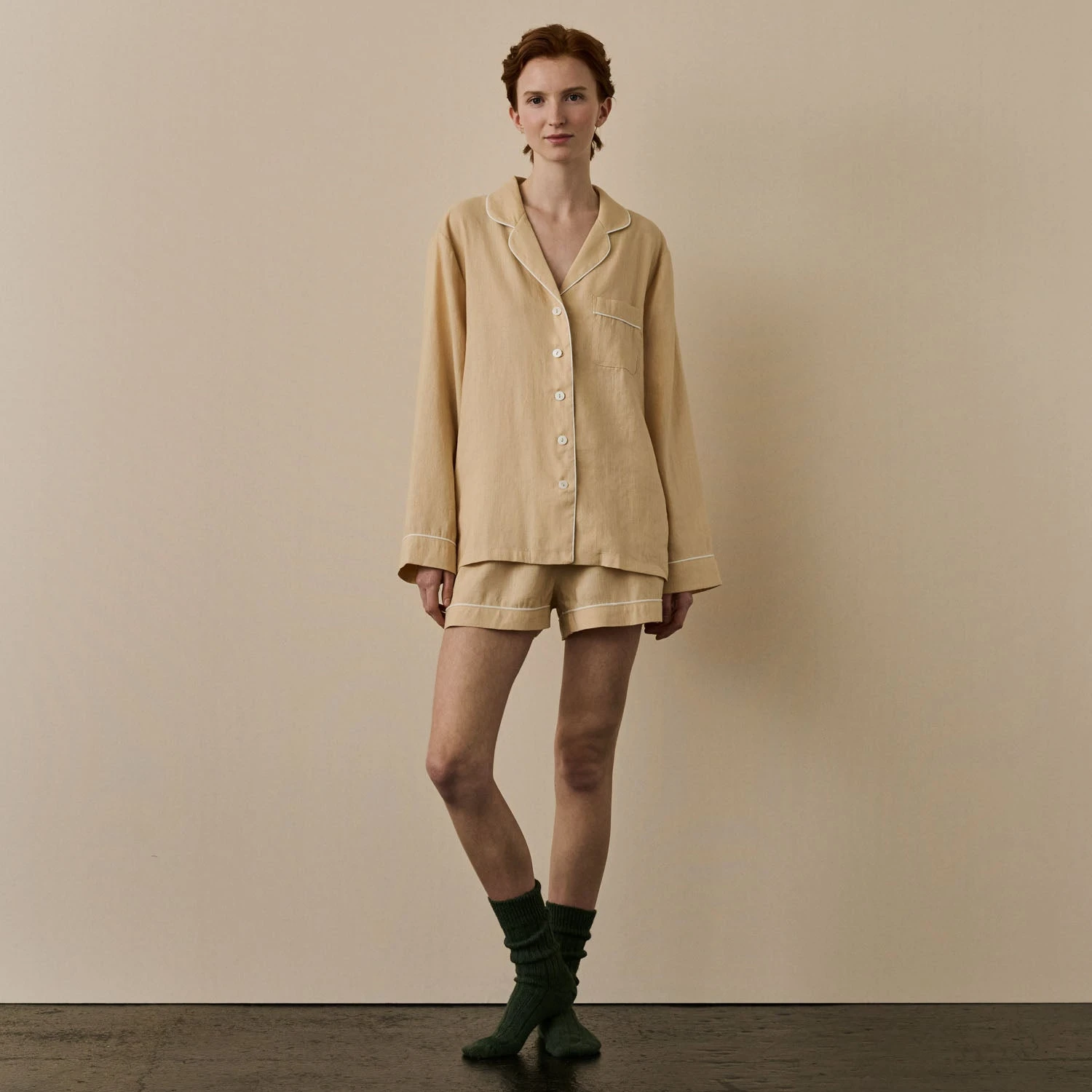 Almond Linen Tencel Women's Pyjama Shorts Set 3 Almond Linen Tencel Women's Pyjama Shorts Set