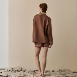 Barley Brown Linen Tencel Pyjama Shorts Set -Piglet in Bed Store BarleyBrownLinenTencilWomen sPyjamaShortsSet 1172