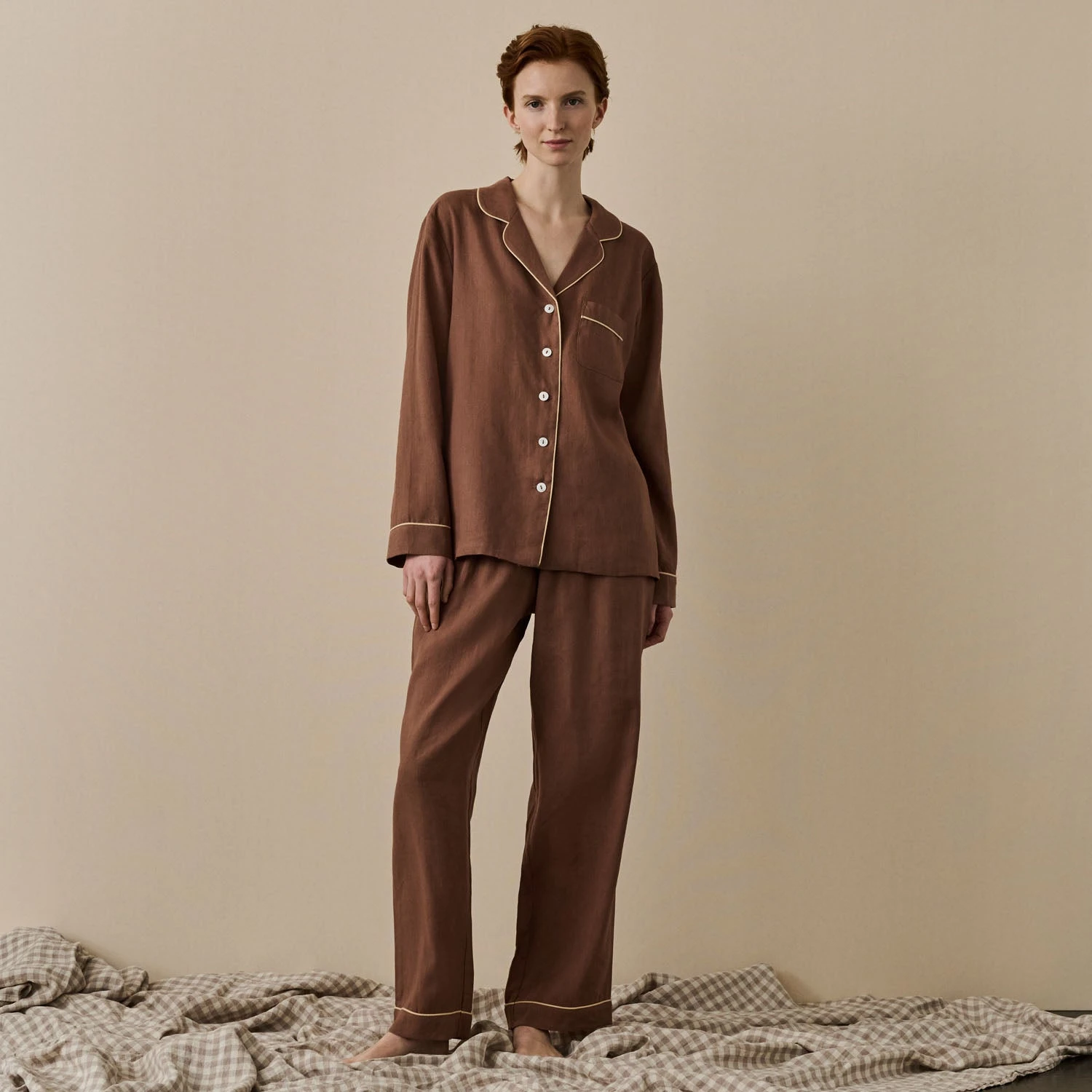 Barley Brown Linen Tencel Pyjama Trouser Set 4 Barley Brown Linen Tencel Pyjama Trouser Set - Image 2