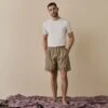 Blue & Porcini Striped Linen Tencel Men's PJ Shorts -Piglet in Bed Store BlueandPorciniStripeLinenTencilMen sPyjamaShorts 5187