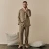 Blue & Porcini Striped Linen Tencel Men's PJ Trouser Set -Piglet in Bed Store BlueandPorciniStripeLinenTencilMen sPyjamaTrouserSet 4975
