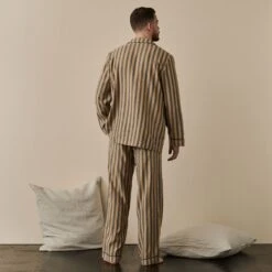 Blue & Porcini Striped Linen Tencel Men's PJ Trouser Set -Piglet in Bed Store BlueandPorciniStripeLinenTencilMen sPyjamaTrouserSet 5000