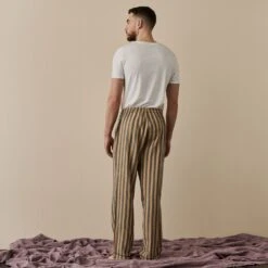 Blue & Porcini Striped Linen Tencel Men's PJ Trousers -Piglet in Bed Store BlueandPorciniStripeLinenTencilMen sPyjamaTrousers 5304