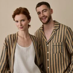 Blue & Porcini Striped Linen Tencel Robe 13 Blue & Porcini Striped Linen Tencel Robe -Piglet in Bed Store BlueandPorciniStripeLinenTencilRobe 5638