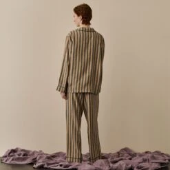 Blue & Porcini Striped Linen Tencel Women's PJ Trouser Set 7 Blue & Porcini Striped Linen Tencel Women's PJ Trouser Set -Piglet in Bed Store BlueandPorciniStripeLinenTencilWomen sPyjamaTrouserSet 3463