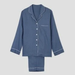 Blueberry Linen Pyjama Trouser Set -Piglet in Bed Store Blueberry Linen Pyjama Trouser Set Piglet in Bed