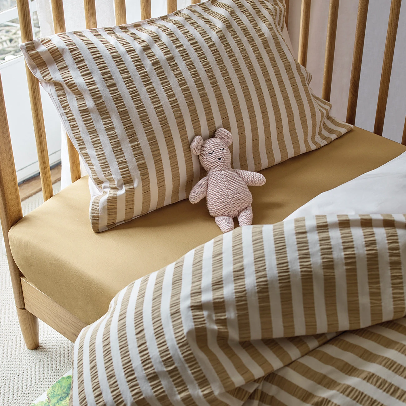Ochre Seersucker Kids Stripe Cotton Bedding Set 4 Ochre Seersucker Kids Stripe Cotton Bedding Set - Image 2