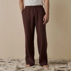 Men's Conker Brown Linen Tencel Pyjama Trousers