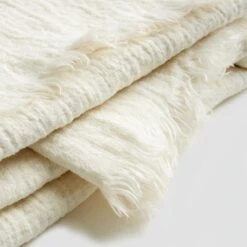 Cream Linen Crinkle Throw 11 Cream Linen Crinkle Throw -Piglet in Bed Store Cream Linen Crinkle Throw Closeup Piglet in Bed
