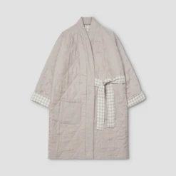 Mushroom Gingham Linen Housecoat -Piglet in Bed Store DEEPTEALLINENHOUSECOAT