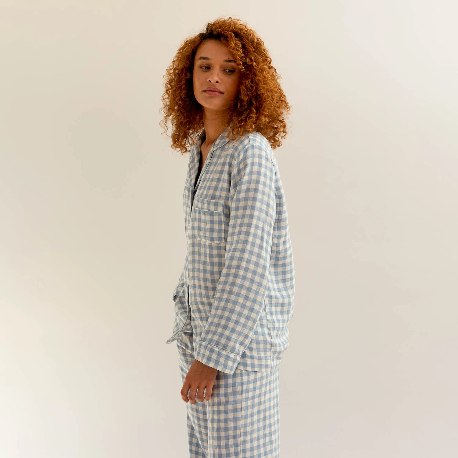 Warm Blue Gingham Linen Pyjama Shirt 3 Warm Blue Gingham Linen Pyjama Shirt