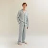 Men's Warm Blue Gingham Linen Pyjama Trouser Set -Piglet in Bed Store EG PIGLET ECOMM LOWRES 1191