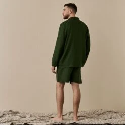 Fern Green Linen Tencel Men's Pyjama Short Set -Piglet in Bed Store FernGreenLinenTencilMen sPyjamaShortsSet 4655