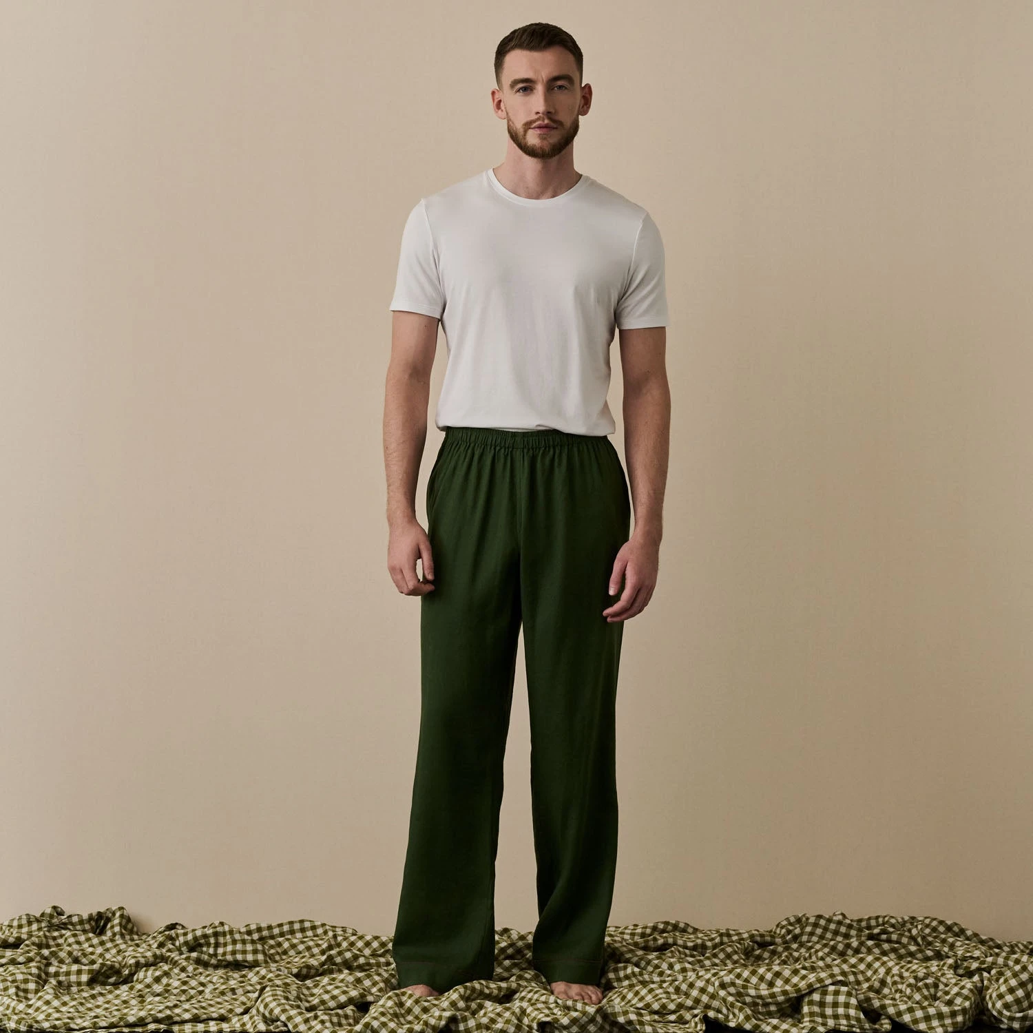 Men's Fern Green Linen Tencel Pyjama Trousers 6 Men's Fern Green Linen Tencel Pyjama Trousers - Image 4