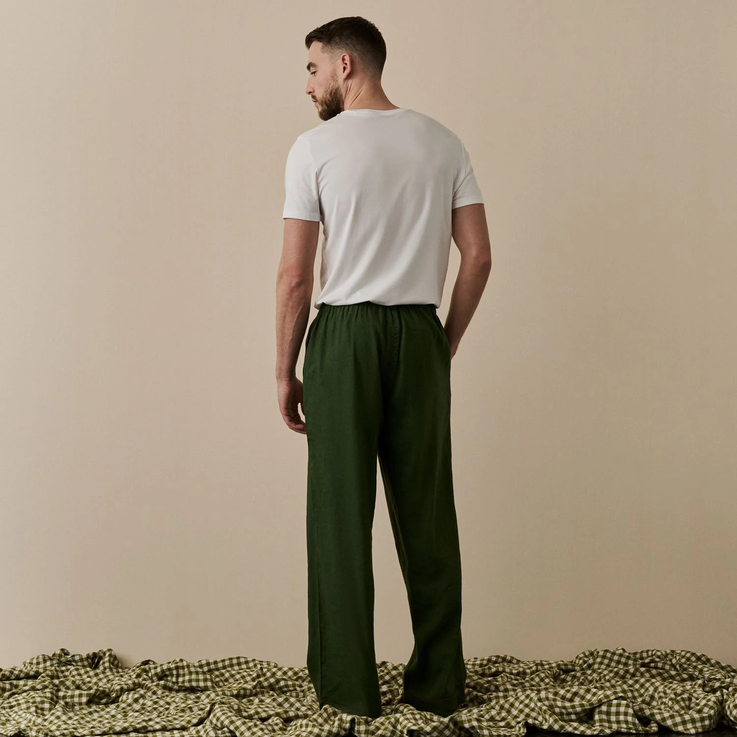Men's Fern Green Linen Tencel Pyjama Trousers 5 Men's Fern Green Linen Tencel Pyjama Trousers - Image 3