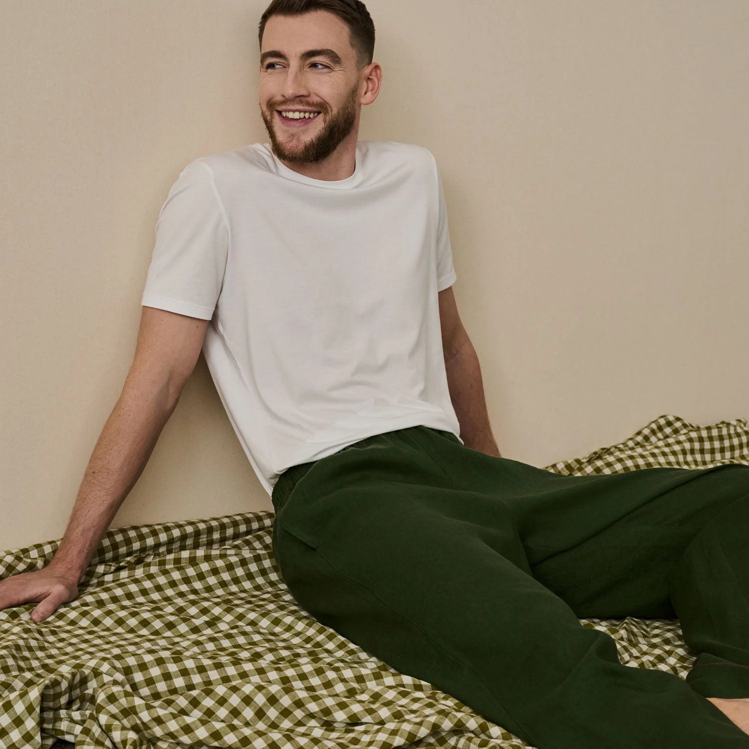 Men's Fern Green Linen Tencel Pyjama Trousers 3 Men's Fern Green Linen Tencel Pyjama Trousers