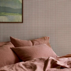 Barley Brown Gingham Wallpaper -Piglet in Bed Store Gingham Barley Brown 3