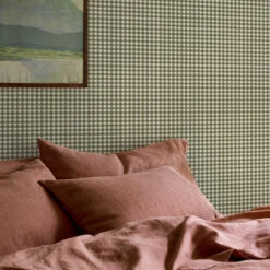 Botanical Green Gingham Wallpaper -Piglet in Bed Store Gingham Botanical Green 3