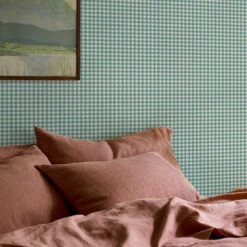 Faded Teal Gingham Wallpaper 9 Faded Teal Gingham Wallpaper -Piglet in Bed Store Gingham Faded Teal 3