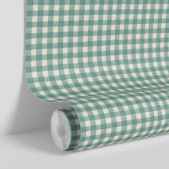 Faded Teal Gingham Wallpaper 8 Faded Teal Gingham Wallpaper -Piglet in Bed Store Gingham Faded Teal 4