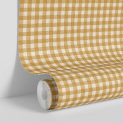 Honey Gingham Wallpaper -Piglet in Bed Store Gingham Honey Yellow 4