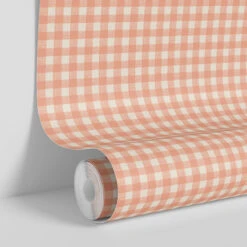 Peach Gingham Wallpaper 8 Peach Gingham Wallpaper -Piglet in Bed Store Gingham Peach 4