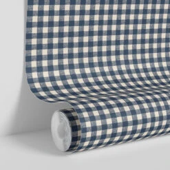 Titan Blue Gingham Wallpaper 9 Titan Blue Gingham Wallpaper -Piglet in Bed Store Gingham Titan Blue 4