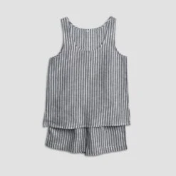 Midnight Stripe Cami Pyjama Set 11 Midnight Stripe Cami Pyjama Set -Piglet in Bed Store Linen Pyjama Cami Set Midnight Piglet in Bed 4