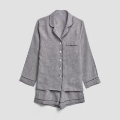 Grey Linen Pyjama Shorts Set -Piglet in Bed Store LinenPyjamaShortsSet Grey PigletinBed