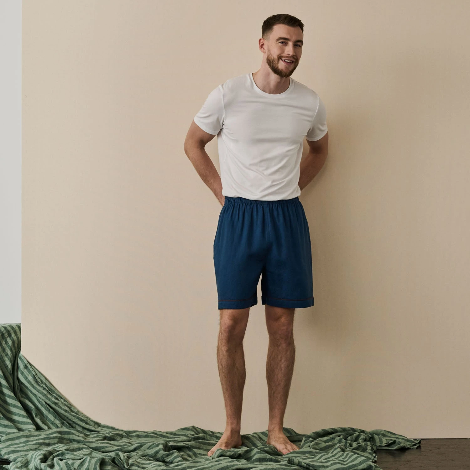 Marine Blue Linen Tencel Men's Pyjama Shorts 4 Marine Blue Linen Tencel Men's Pyjama Shorts - Image 2