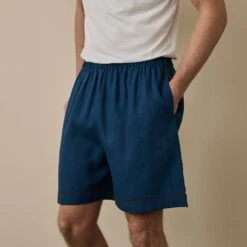 Marine Blue Linen Tencel Men's Pyjama Shorts 8 Marine Blue Linen Tencel Men's Pyjama Shorts -Piglet in Bed Store MarineBlueLinenTencilMen sPyjamaShorts 7889