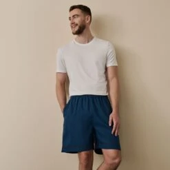 Marine Blue Linen Tencel Men's Pyjama Shorts