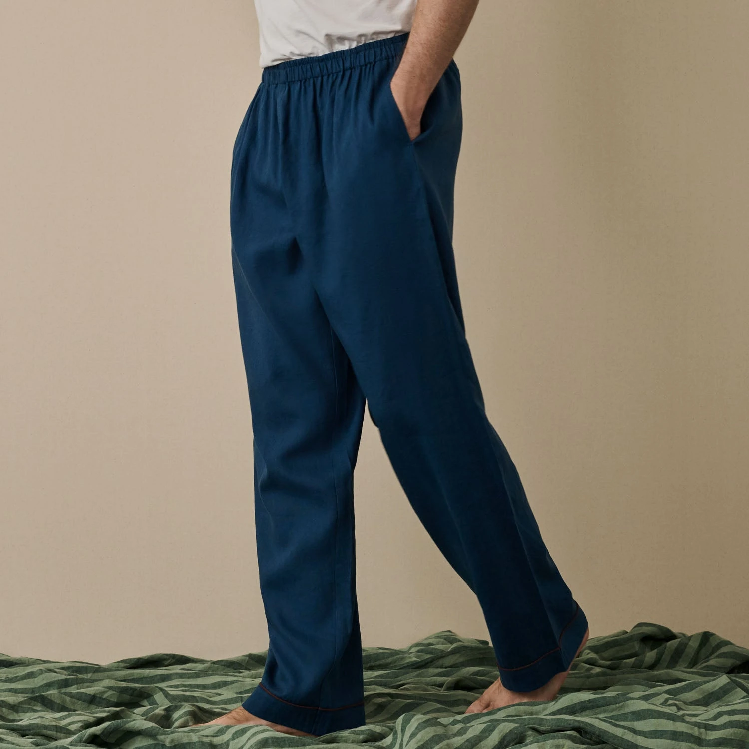 Marine Blue Linen Tencel Men's Pyjama Trousers 3 Marine Blue Linen Tencel Men's Pyjama Trousers