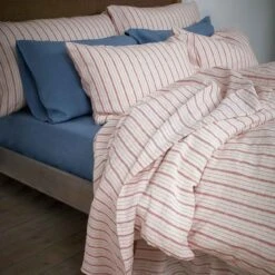 Mineral Red Ticking Stripe Linen Flat Sheet
