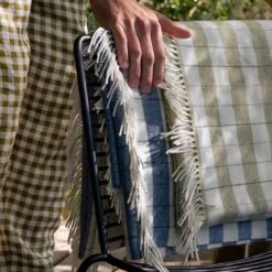 Apple Checked Stripe Wool Blanket -Piglet in Bed Store Piglet in Bed Checked Stripe Wool Blanket Apple Lifestyle 3