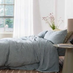Warm Blue Gingham Linen Sheet Set 13 Warm Blue Gingham Linen Sheet Set -Piglet in Bed Store Piglet in Bed Gingham Linen Bedding Warm Blue Lifestyle 1 266d37c9 8722 4535 be4e 7997df8ced41 1