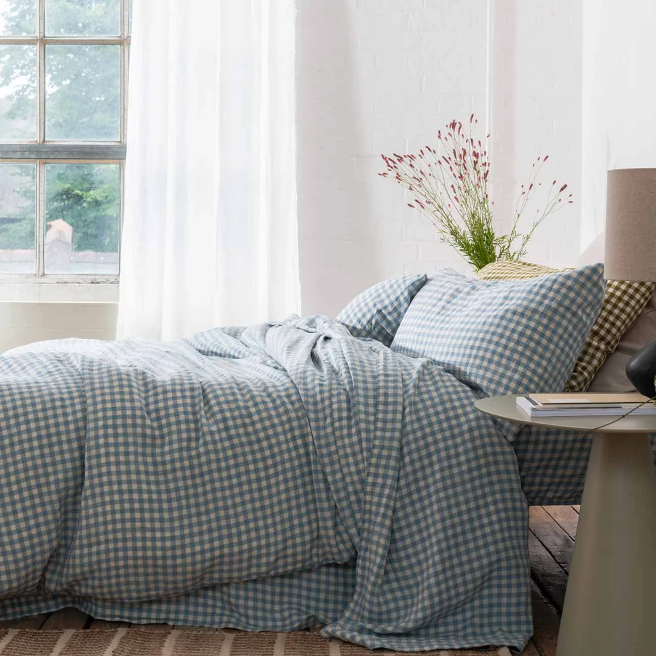 Warm Blue Gingham Linen Pillowcases (Pair) 6 Warm Blue Gingham Linen Pillowcases (Pair) - Image 4