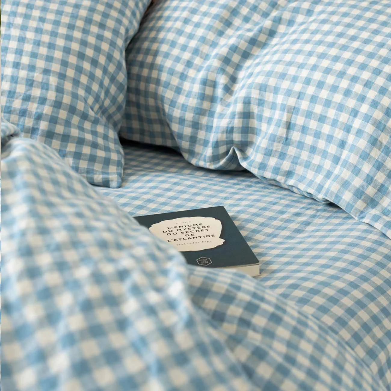 Warm Blue Gingham Linen Sheet Set 3 Warm Blue Gingham Linen Sheet Set