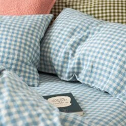 Warm Blue Gingham Linen Fitted Sheet 9 Warm Blue Gingham Linen Fitted Sheet -Piglet in Bed Store Piglet in Bed Gingham Linen Bedding Warm Blue Lifestyle 9.2 13c6876b 199d 40b8 b20f e4741f5425ea 1