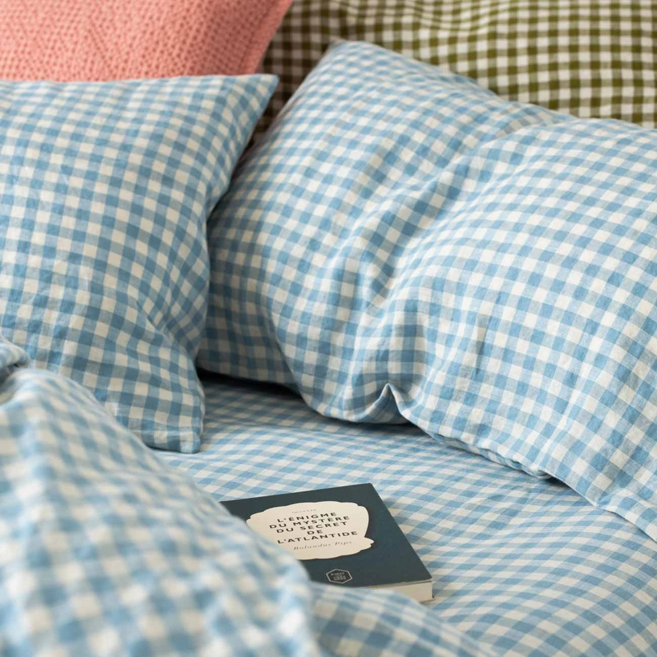 Warm Blue Gingham Linen Fitted Sheet 6 Warm Blue Gingham Linen Fitted Sheet - Image 4