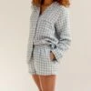 Warm Blue Gingham Linen Pyjama Shorts -Piglet in Bed Store Piglet in Bed Gingham Pyjamas Shorts Warm Blue 1