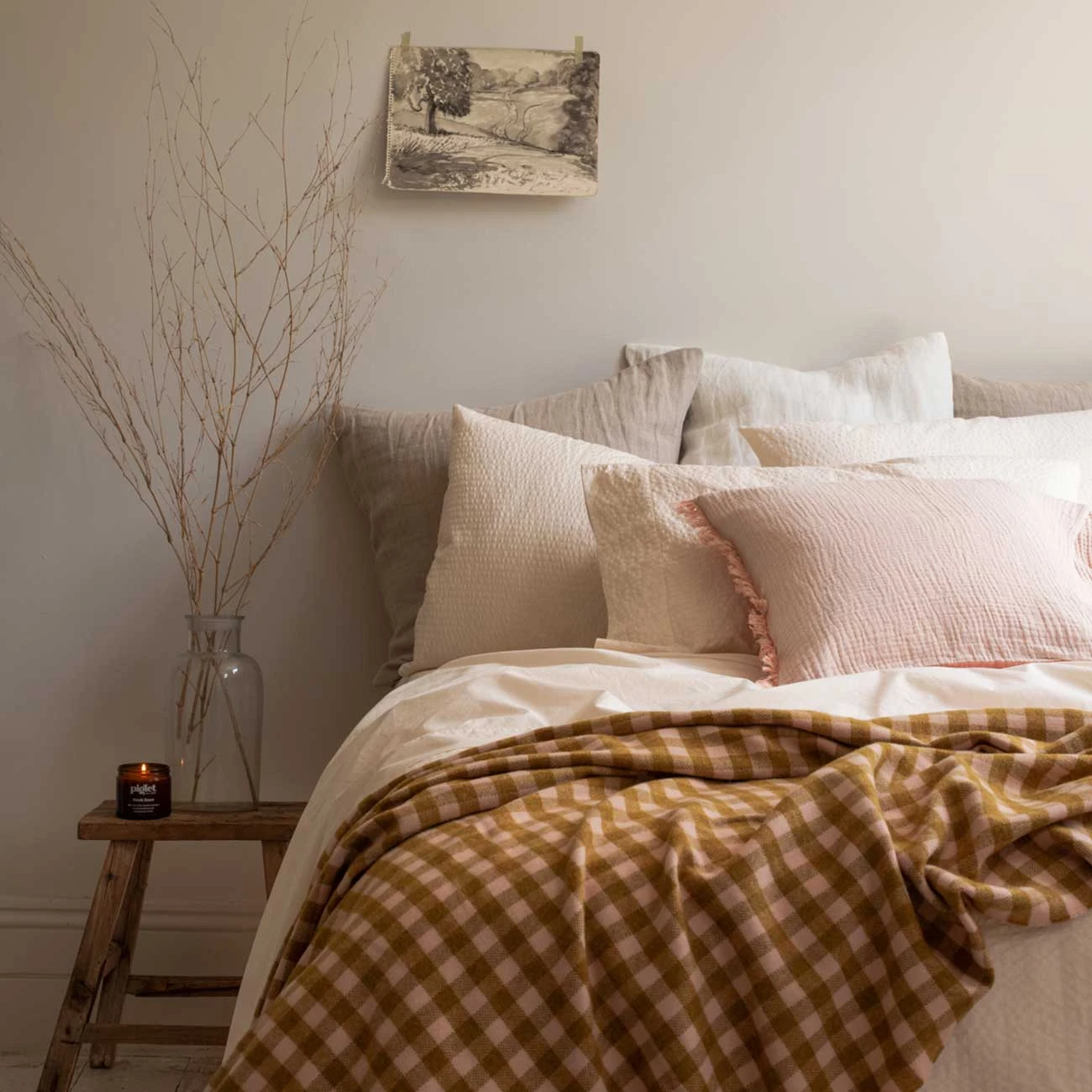 Ochre Gingham Wool Blanket 3 Ochre Gingham Wool Blanket