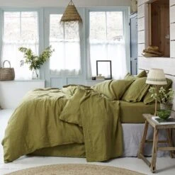 New Arrival 19 Botanical Green Linen Duvet Cover