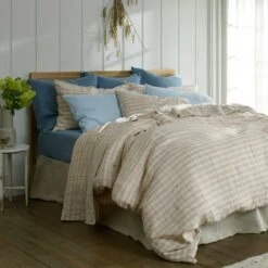 Cae Au Lait Check Stripe Linen Duvet Cover