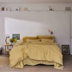 Honey Gingham Linen Fitted Sheet -Piglet in Bed Store Piglet in Bed Linen Bedding Honey Gingham 2 e8713b79 8024 46db a1e9 9d133e179169 1