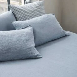 Dusk Blue Linen Fitted Sheet -Piglet in Bed Store Piglet in Bed Linen Fitted Sheet Dusk Blue Lifestyle 2