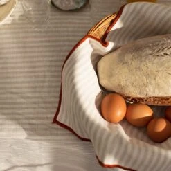 Oatmeal Stripe Linen Napkins Set Of 4 -Piglet in Bed Store Piglet in Bed Linen Napkin Set Oatmeal Stripe Lifestyle 17