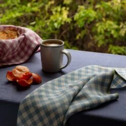 Warm Blue Gingham Linen Napkins Set Of 4