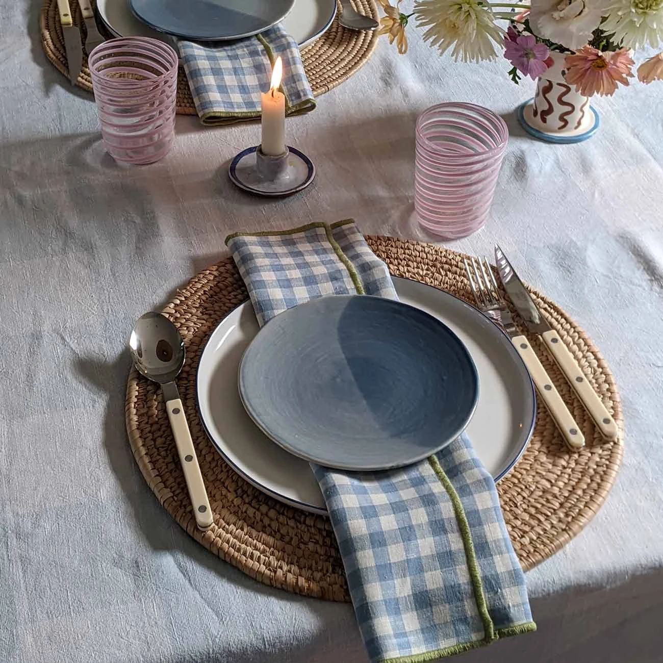 Warm Blue Gingham Linen Napkins Set Of 4 6 Warm Blue Gingham Linen Napkins Set Of 4 - Image 4
