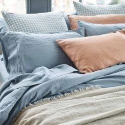 Dusk Blue Linen Pillowcases (Pair) -Piglet in Bed Store Piglet in Bed Linen Pillowcases Dusk Blue Lifestyle 2